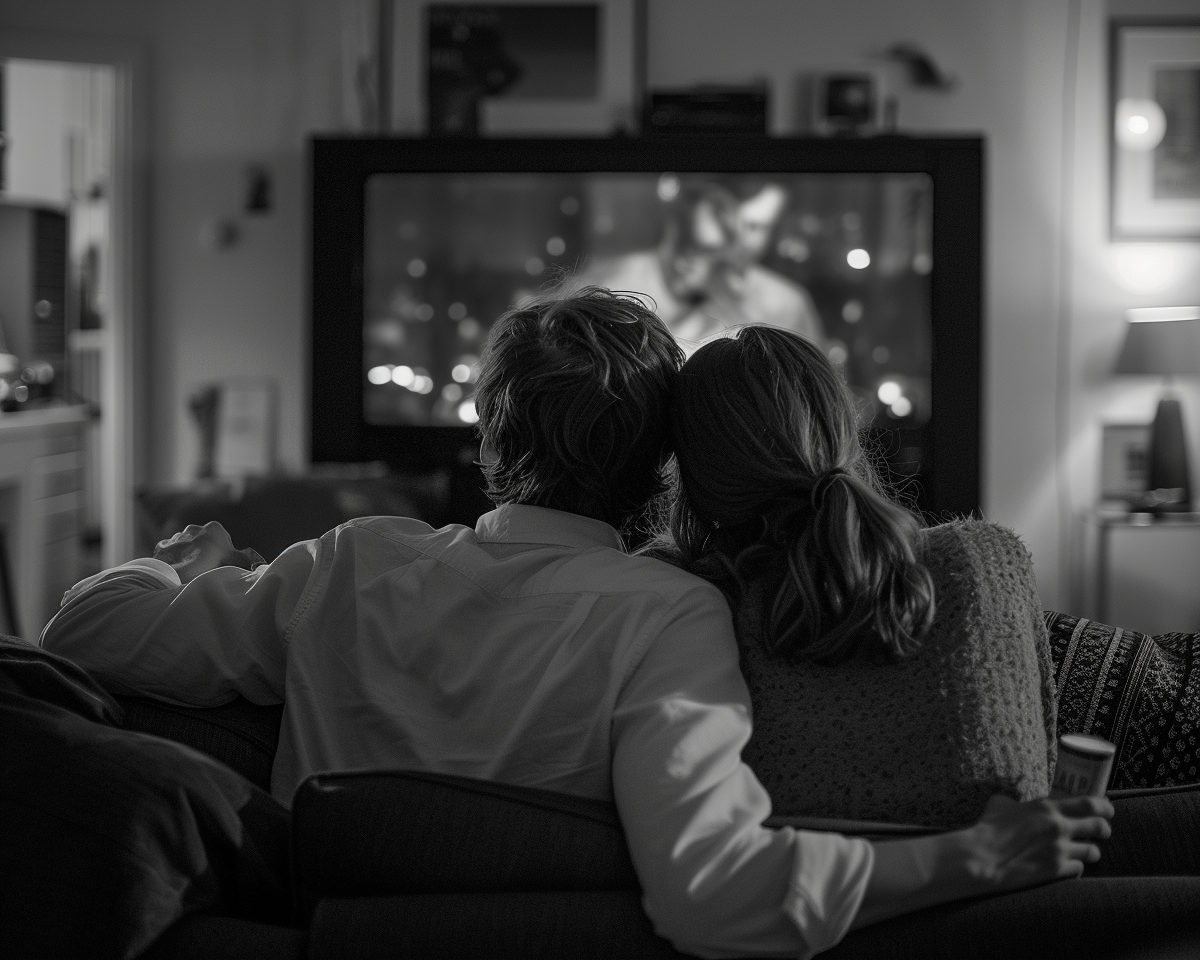Para siedząca i oglądająca telewizję | Źródło: Midjourney