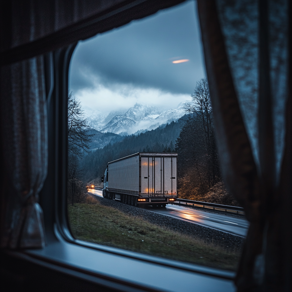 Widok odjeżdżającej ciężarówki | Źródło: Midjourney