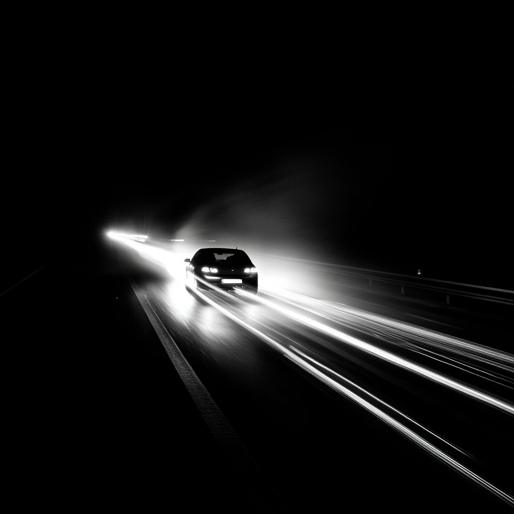 Samochód pędzący w noc | Źródło: Midjourney