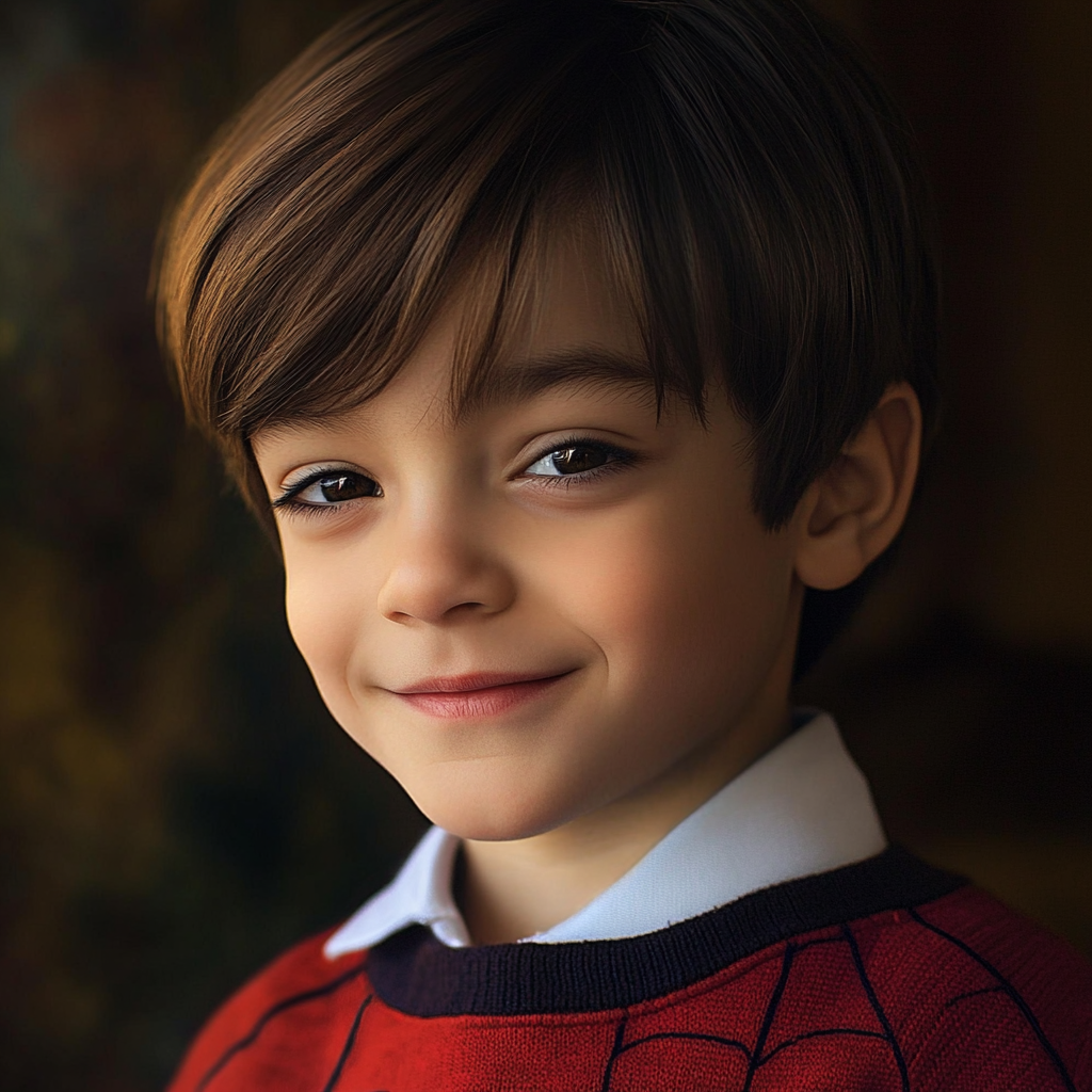 Uśmiechnięty chłopak w swetrze ze Spider-Manem | Źródło: Midjourney