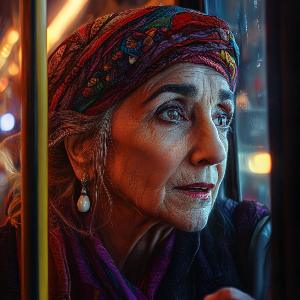 Zaniepokojona starsza pani w autobusie | Źródło: Midjourney