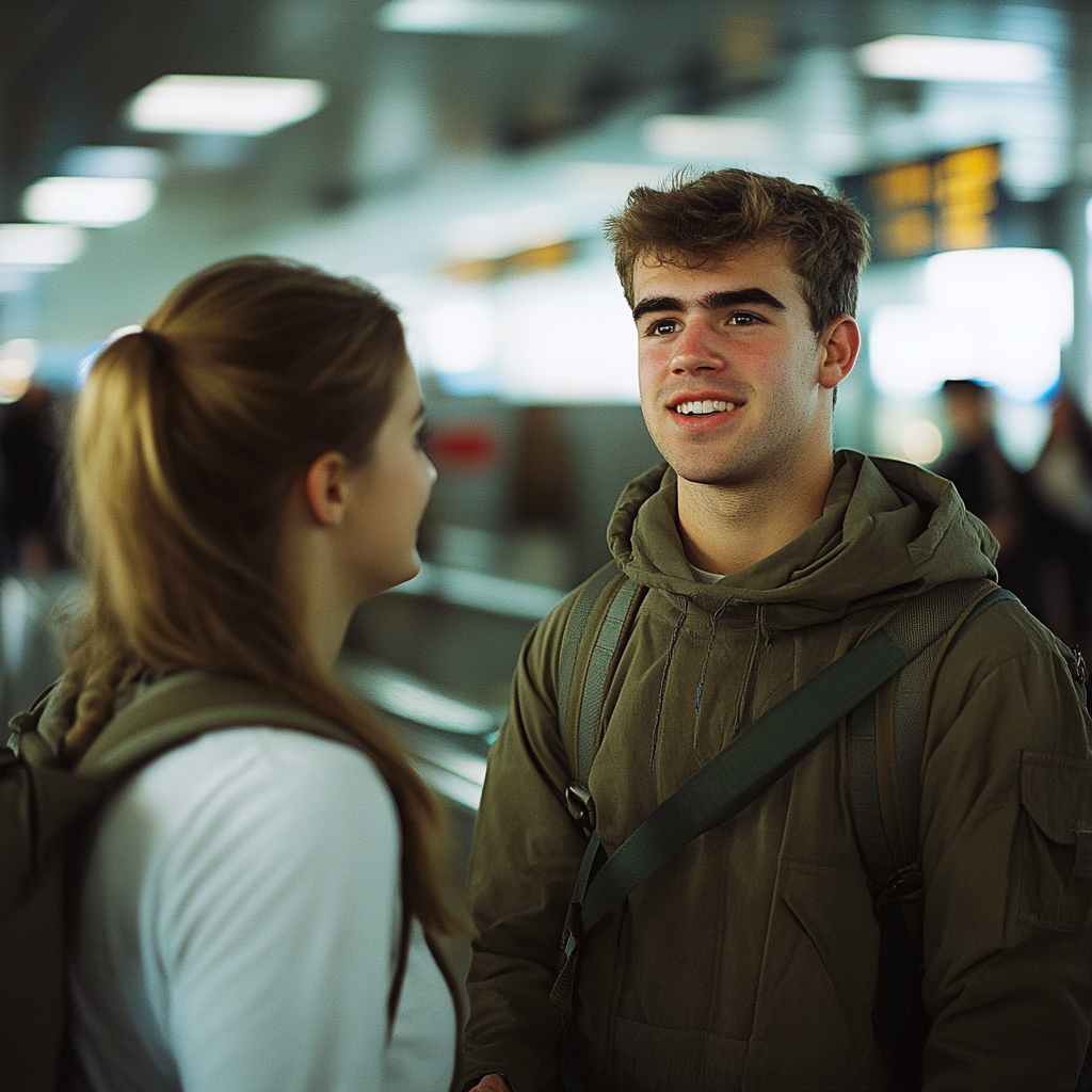 Szczęśliwi mężczyzna i kobieta rozmawiający | Źródło: Midjourney
