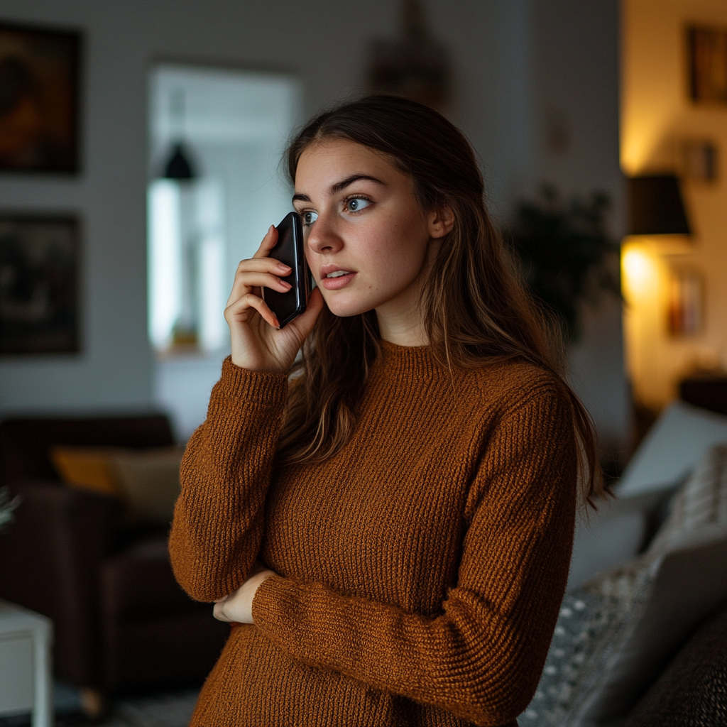 Poważna kobieta rozmawiająca przez telefon | Źródło: Midjourney