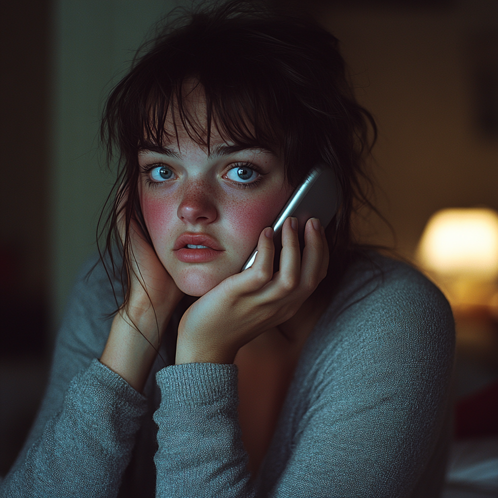 Zdenerwowana kobieta rozmawiająca przez telefon | Źródło: Midjourney