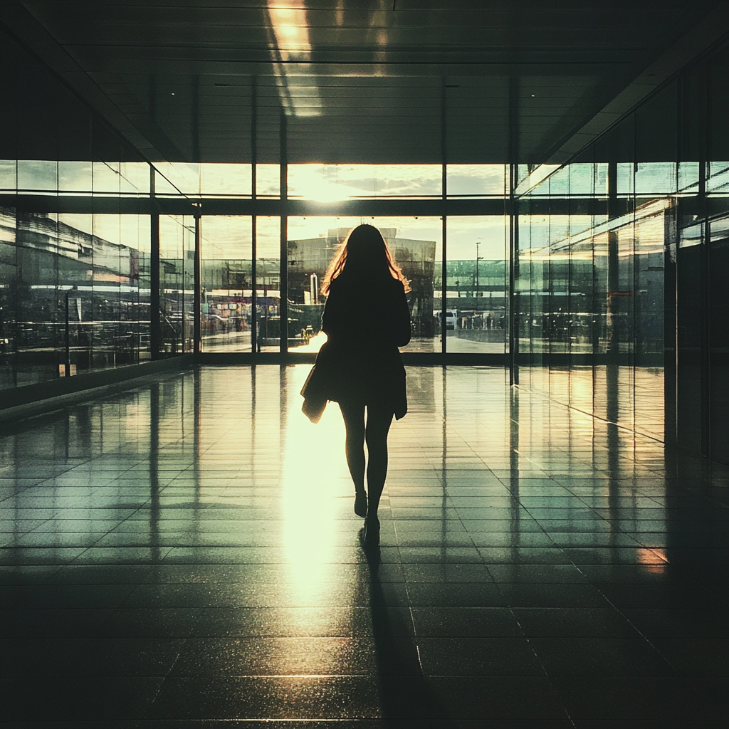 Kobieta idąca przez lotnisko | Źródło: Midjourney