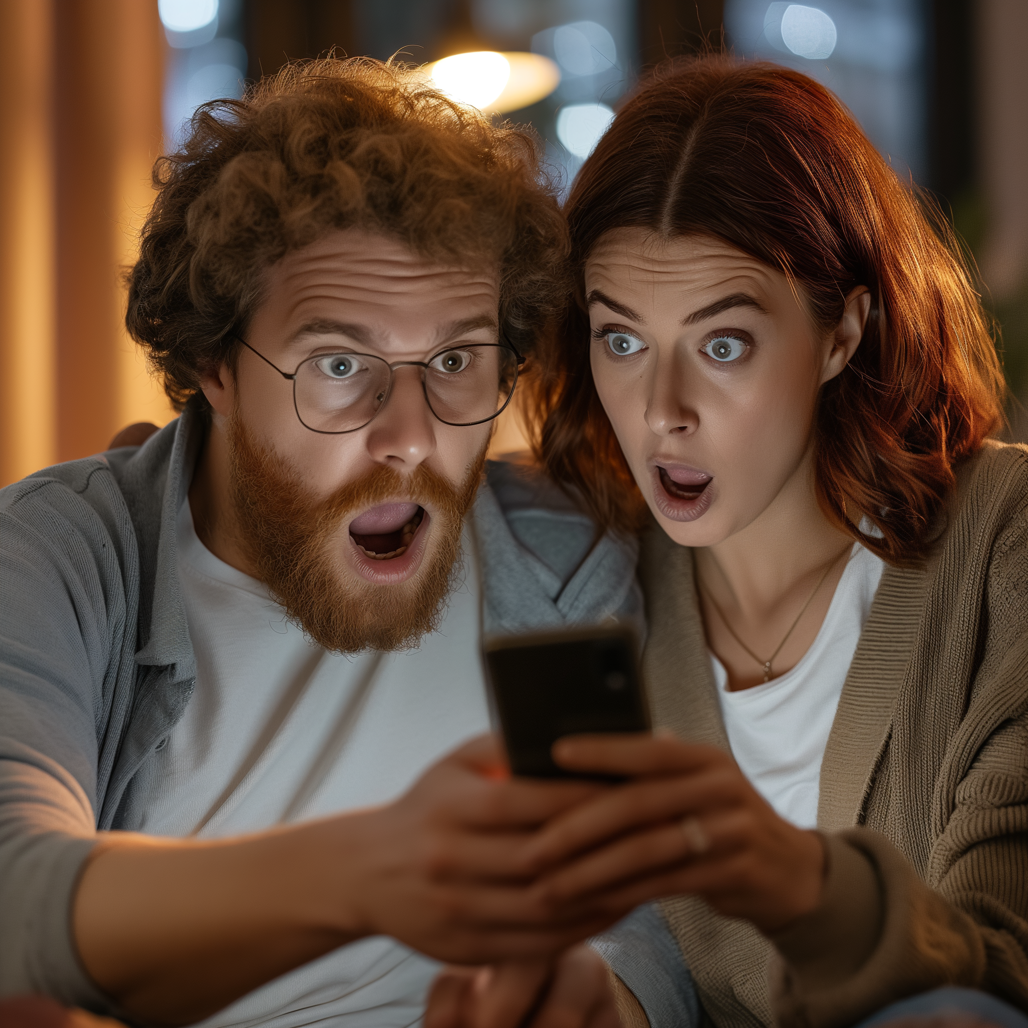 Zszokowana para patrząca na ekran telefonu | Źródło: Midjourney