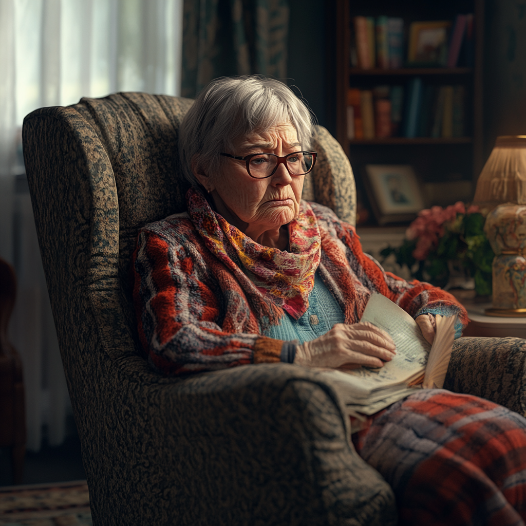 Babcia pogrążona w myślach | Źródło: Midjourney