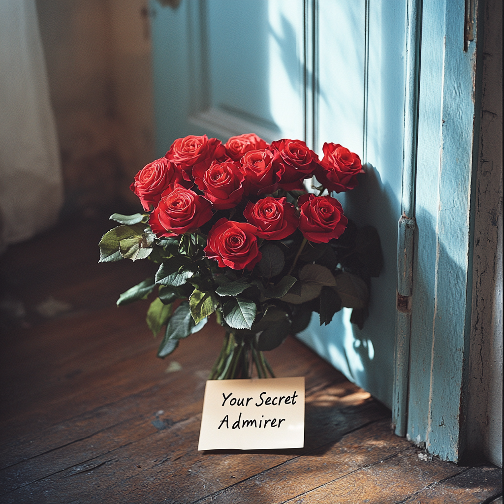 Bukiet róż, który Emily zostawiła pod drzwiami wejściowymi swoich rodziców | Źródło: Midjourney