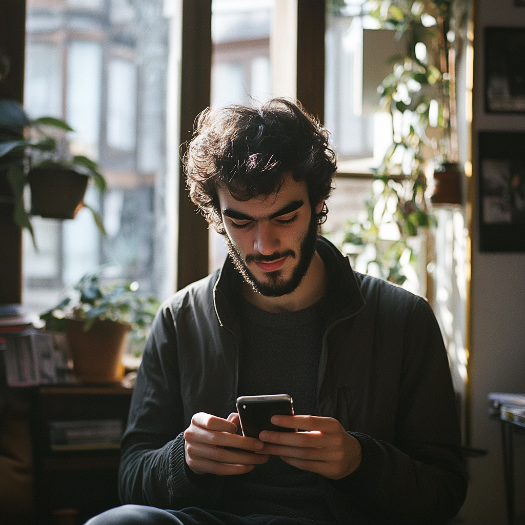 Mężczyzna patrzący na swój telefon | Źródło: Midjourney