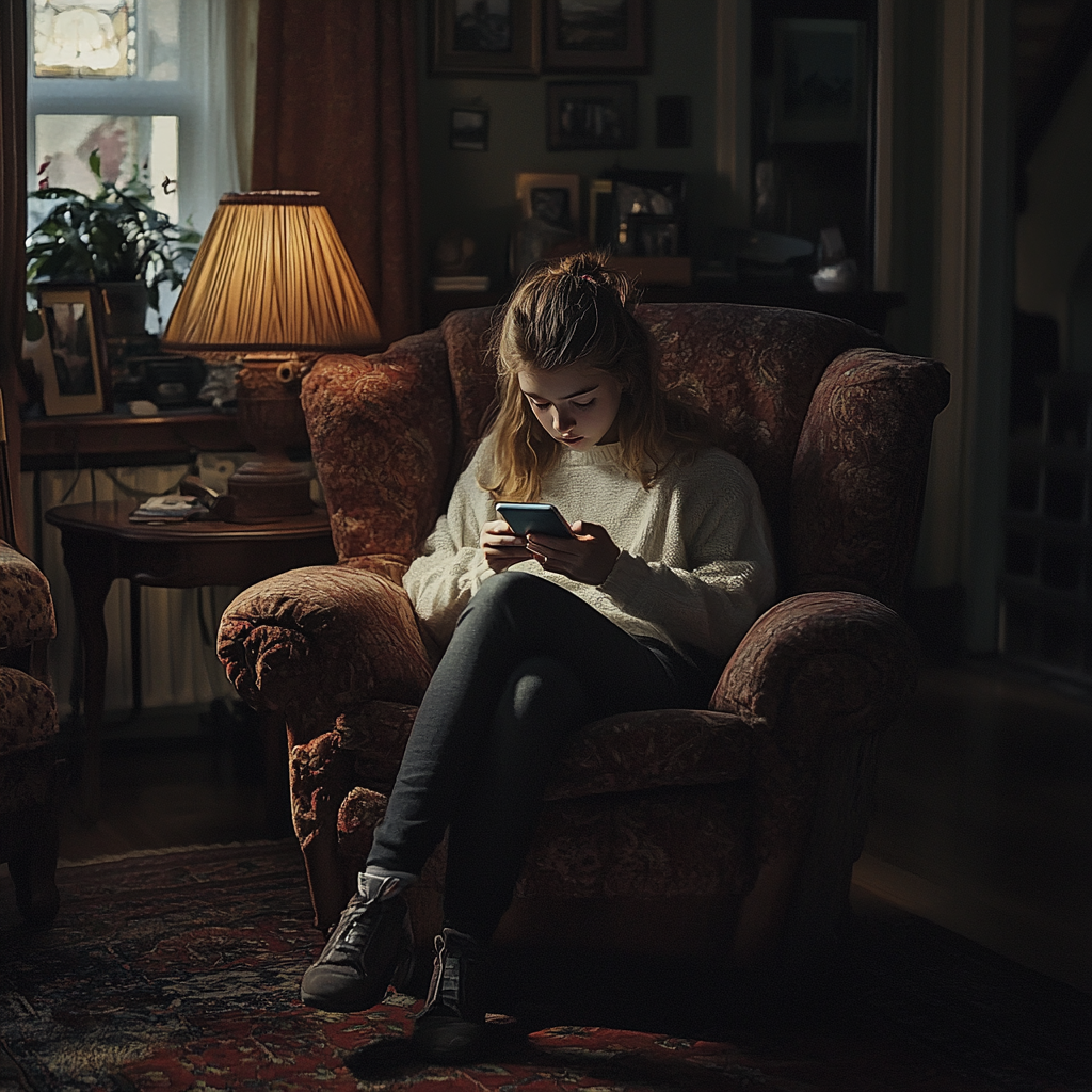 Wnuczka przy telefonie | Źródło: Midjourney