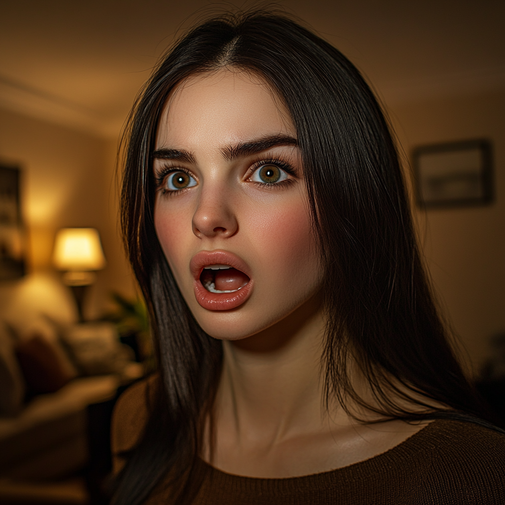 Kobieta z szeroko otwartymi ustami ze zdziwienia | Źródło: Midjourney