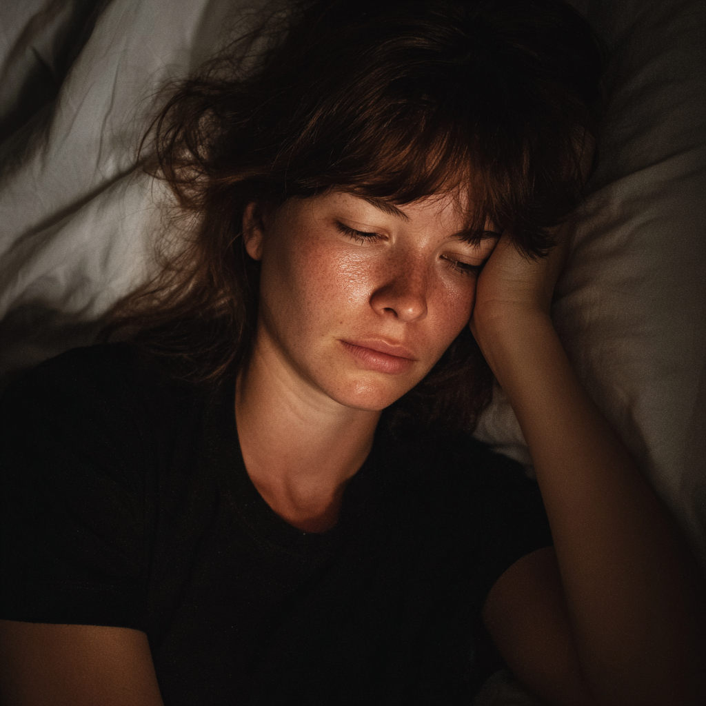 Emocjonalna kobieta leżąca w łóżku | Źródło: Midjourney