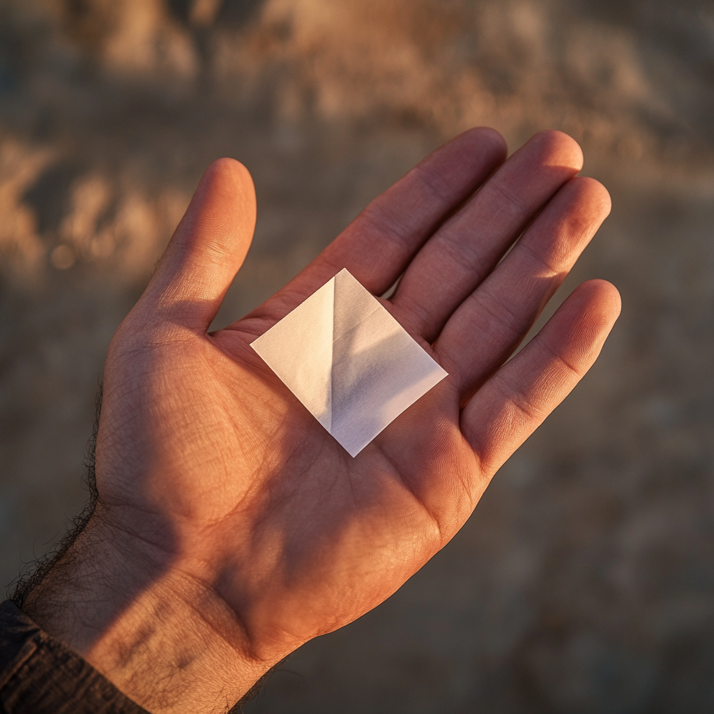 Mężczyzna trzymający małą kartkę papieru | Źródło: Midjourney