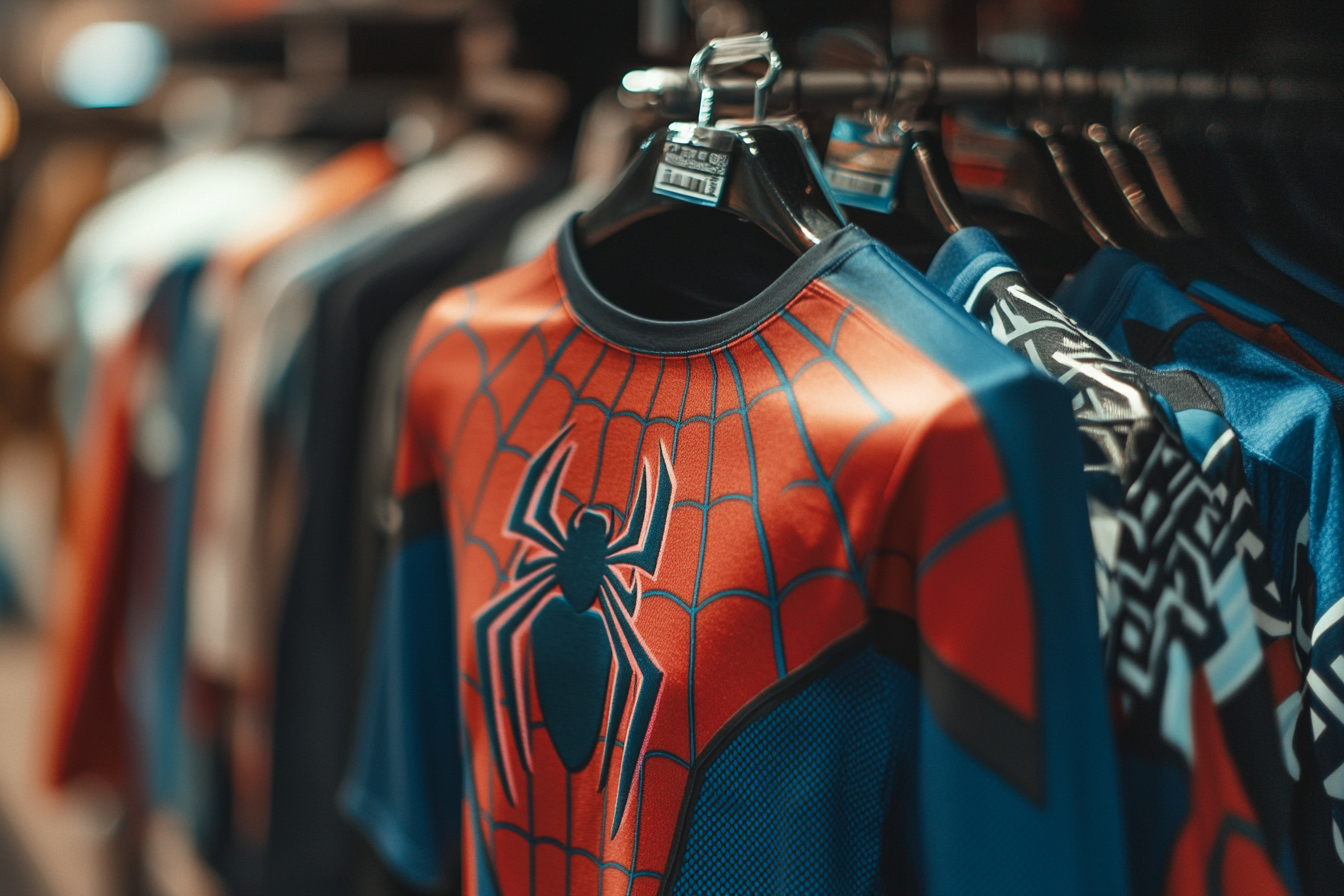 Koszulka z motywem Spider-Mana wystawiona w sklepie odzieżowym | Źródło: Midjourney